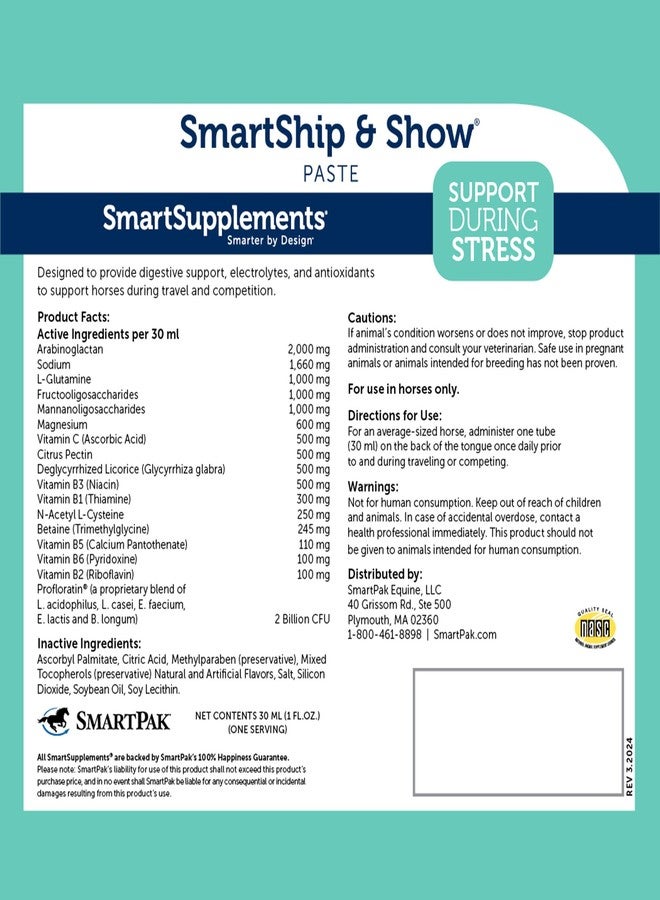 SmartEquine SmartShip & Show Paste | Travel Ready | Probiotics & Prebiotics | Digestive Health to Support Your Horse During Trailering, Competition & Stress | Butterscotch Flavor | Pack of 6 Tubes - Image 2